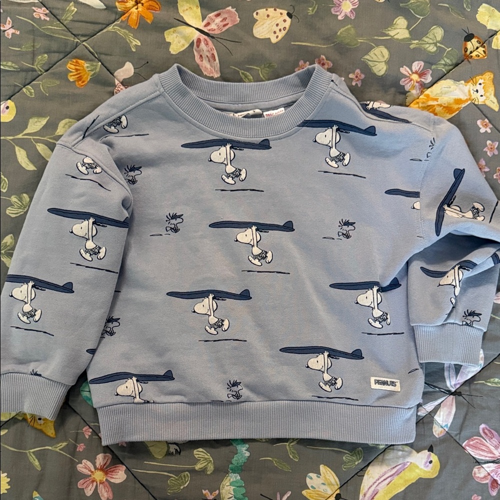 Mango Light Blue Snoopy Airplane Print Sweatshirt